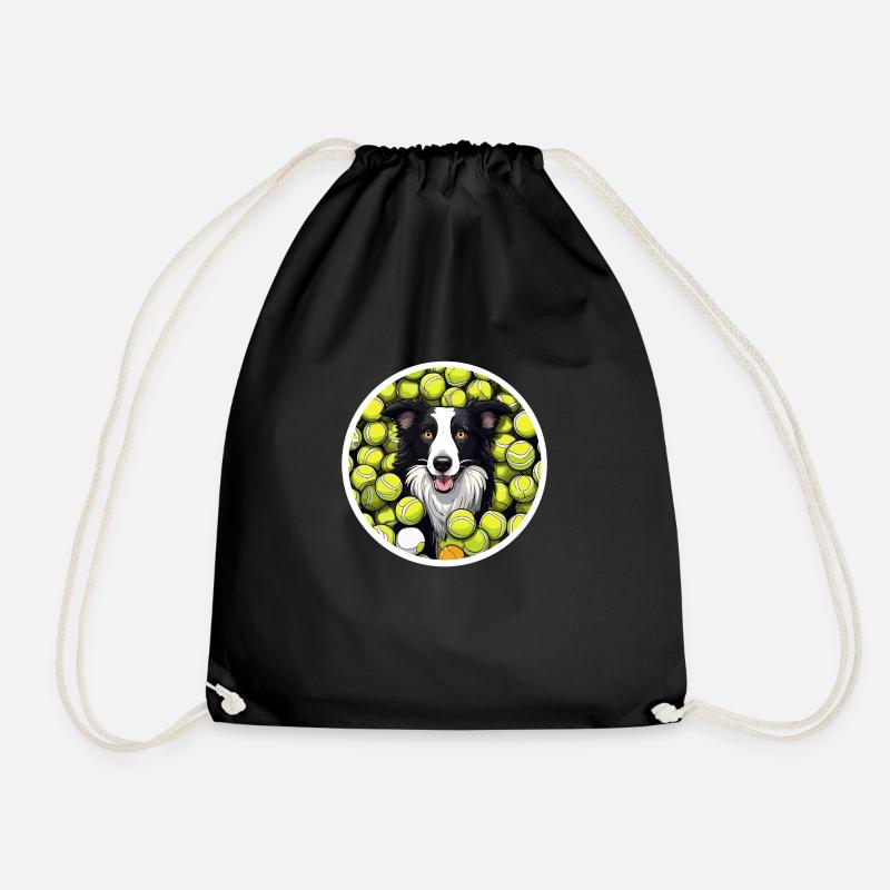 Funny Border Collie - Tennis Balls - Drawstring Bag - black