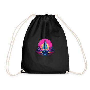 Synthwave Yacht sunset - Drawstring Bag - black - Front