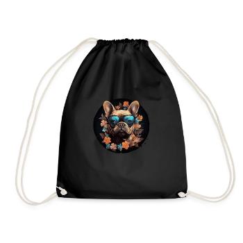 Bouledogue français avec des fleurs - Sac de sport léger - noir - Devant