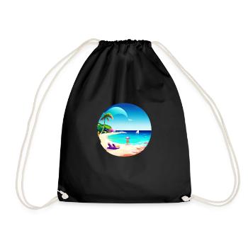 Summer Holiday Palm Tree Sun Beach Palm Island - Drawstring Bag - black - Front