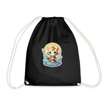 cute kitty swordscat of beach of summer - Drawstring Bag - black - Front