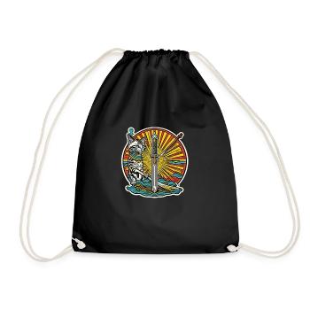 The guardian cat of the summer beach - Drawstring Bag - black - Front