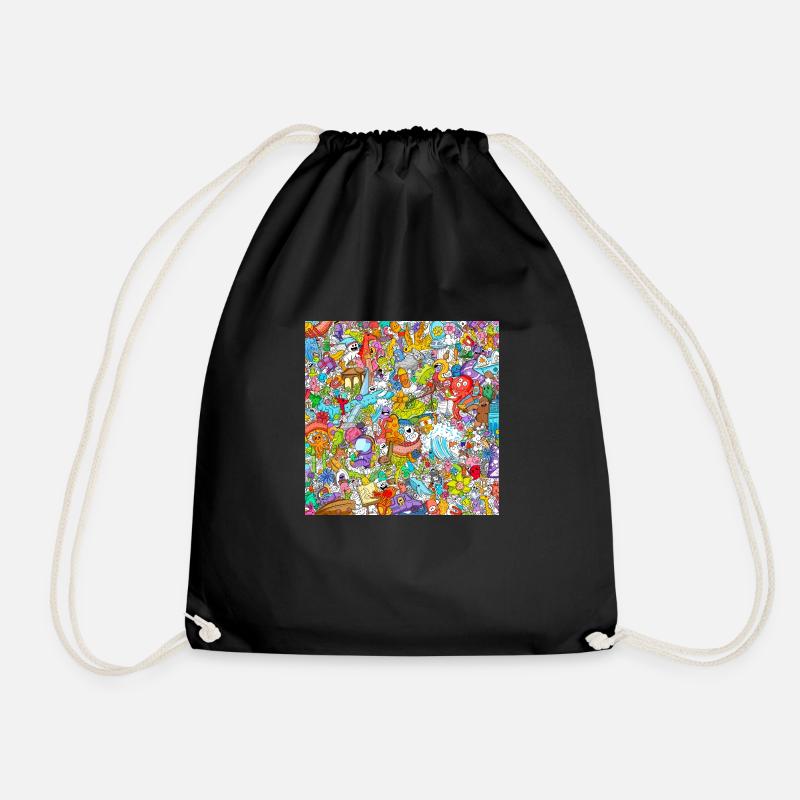 Kids Drawing - Drawstring Bag - black