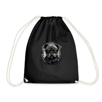 Mops Hund mit Nerdbrille - Turnbeutel - Schwarz - Vorne