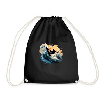 Mikakujumi Wakeboarder Flying Over Waves - Drawstring Bag - black - Front