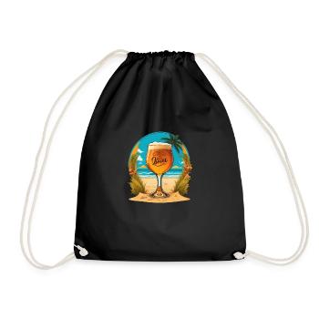 Strand Bier Glas - Turnbeutel - Schwarz - Vorne