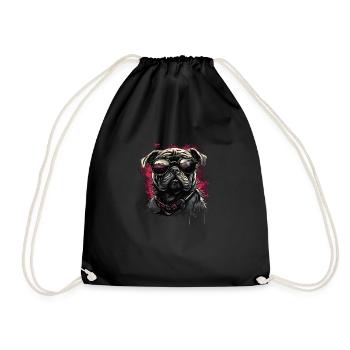Mops Hund mit Sonnenbrille - Turnbeutel - Schwarz - Vorne