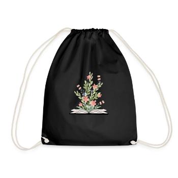 Open Book with growing Flowers - Drawstring Bag - black - Front