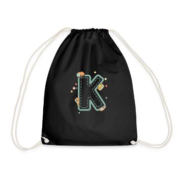 Buchstabe k Fahrzeug - personalisiertes Kindergeschenk - Turnbeutel - Schwarz - Vorne