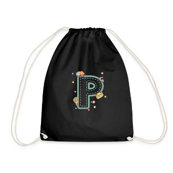 Letter p vehicle - personalized child gift - Drawstring Bag - black - Front