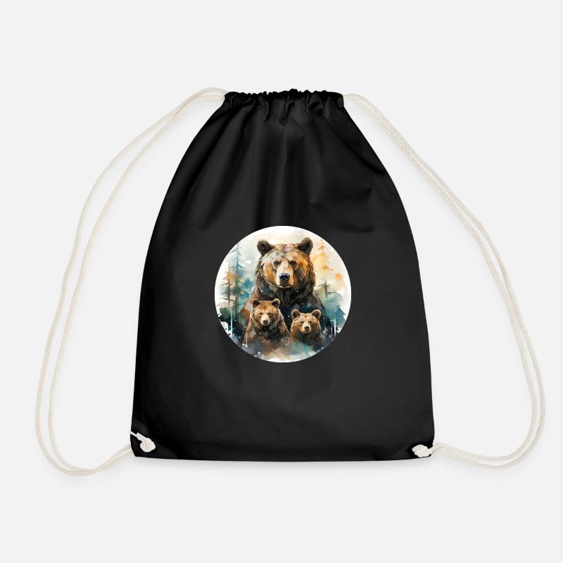 Bären Papa Bären Mama Bären Kinder Bär und Junge - Turnbeutel - Schwarz