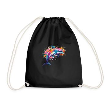 the colorful dolphin - Drawstring Bag - black - Front
