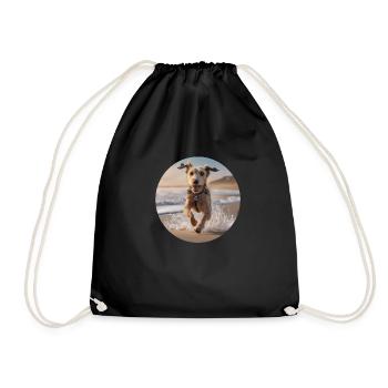 A Happy Dog at the Beach - Drawstring Bag - black - Front