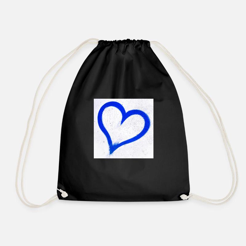 Deep blue grunge heart - Drawstring Bag - black