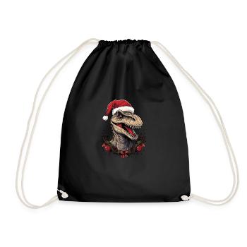 T-Rex mit Weihnachtsmannmütze - Turnbeutel - Schwarz - Vorne