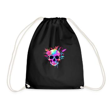 Cute Punk Skull / Kawaii Punk Skull - Drawstring Bag - black - Front