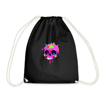 Cute Punk Skull / Kawaii Punk Skull - Drawstring Bag - black - Front