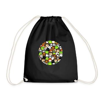 Cute Animal Doodle Collection ! Adorable Drawing - Drawstring Bag - black - Front