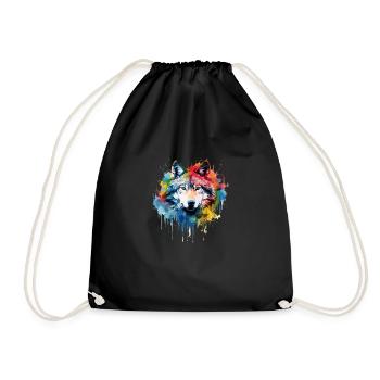 loup , loup gris aquarelle - Sac de sport léger - noir - Devant