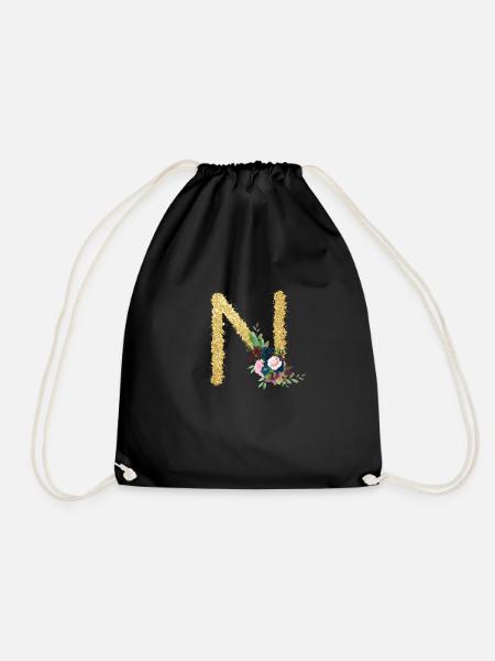 Buchstabe n gold floral - Turnbeutel - Schwarz