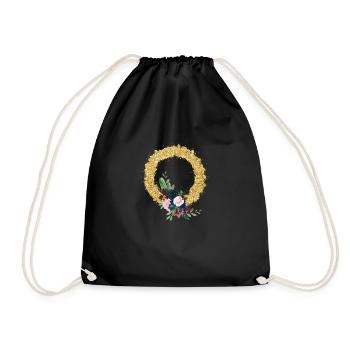 Letter o gold floral - Drawstring Bag - black - Front