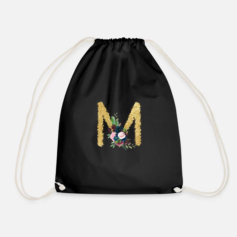 Buchstabe m gold floral - Turnbeutel - Schwarz