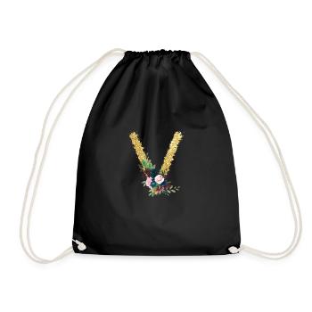 Lettre v gold floral - Sac de sport léger - noir - Devant