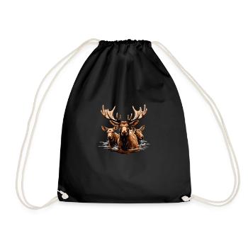 Friendly Canadian moose in the water - Drawstring Bag - black - Front