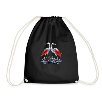 Two Japanese cranes - Drawstring Bag - black - Front