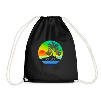 RELAX mit Sonnenuntergang und Palmen Urlaubsmotiv - Turnbeutel - Schwarz - Vorne