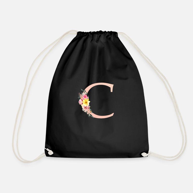 C Monogram Floral - Drawstring Bag - black