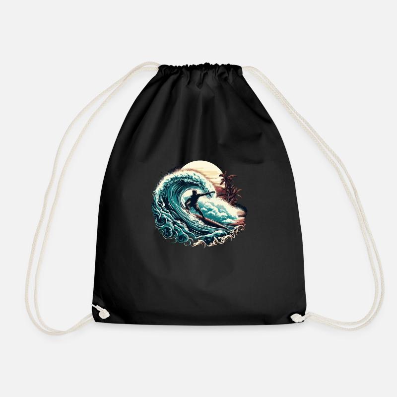 Surfer dude riding a big wave - Drawstring Bag - black