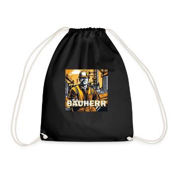 Bauherr auf Baustelle - Turnbeutel - Schwarz - Vorne