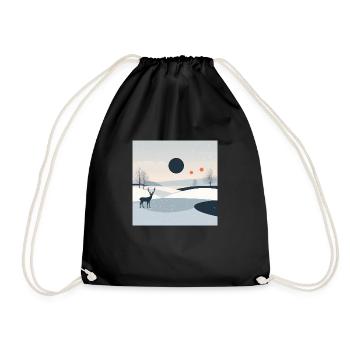 Grey winter landscape with fields, trees and deer - Drawstring Bag - black - Front