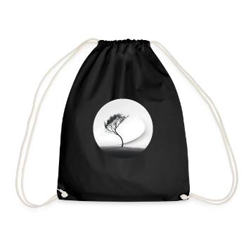 A black and white image of a tree - Drawstring Bag - black - Front