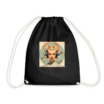 Retro Portrait of Futuristic Woman 50s - Drawstring Bag - black - Front