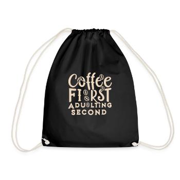 Coffee First T-Shirt - Für Kaffeeliebhaber - Turnbeutel - Schwarz - Vorne
