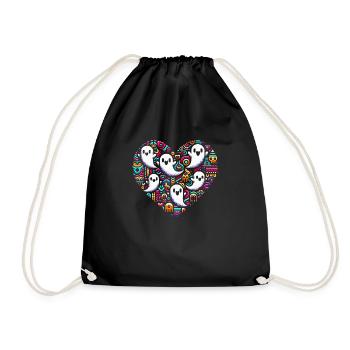 Pre-Columbian Pop Art Ghost Heart T-Shirt - Drawstring Bag - black - Front