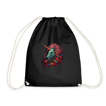 Licorne effrayante et fleurs - Sac de sport léger - noir - Devant