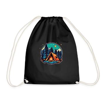 Camping, tent and campfire - Drawstring Bag - black - Front