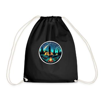 Camping, tent and campfire - Drawstring Bag - black - Front