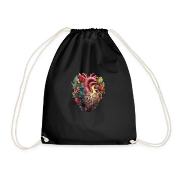 Herzblume | Herz Design | Herz aus Blumen | Blumen - Turnbeutel - Schwarz - Vorne