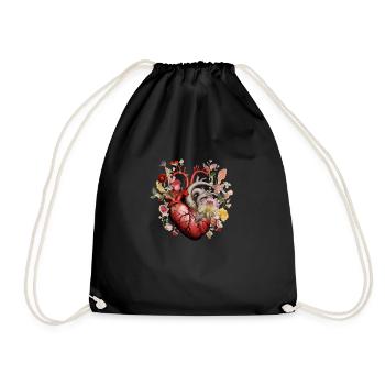 Herzblume | Herz Design | Herz aus Blumen | Blumen - Turnbeutel - Schwarz - Vorne
