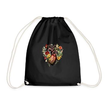 Herzblume | Herz Design | Herz aus Blumen | Blumen - Turnbeutel - Schwarz - Vorne