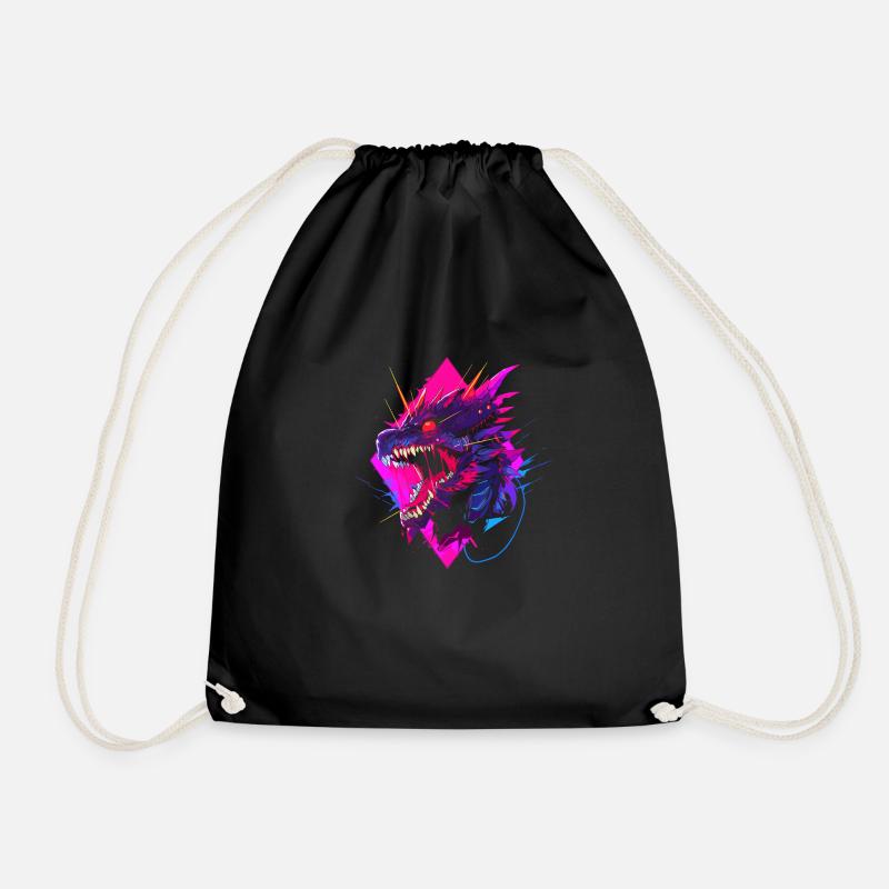 Synthwave Dragon - Drawstring Bag - black