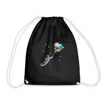 Astronaut mit Luftballons in Form von Planeten - Turnbeutel - Schwarz - Vorne