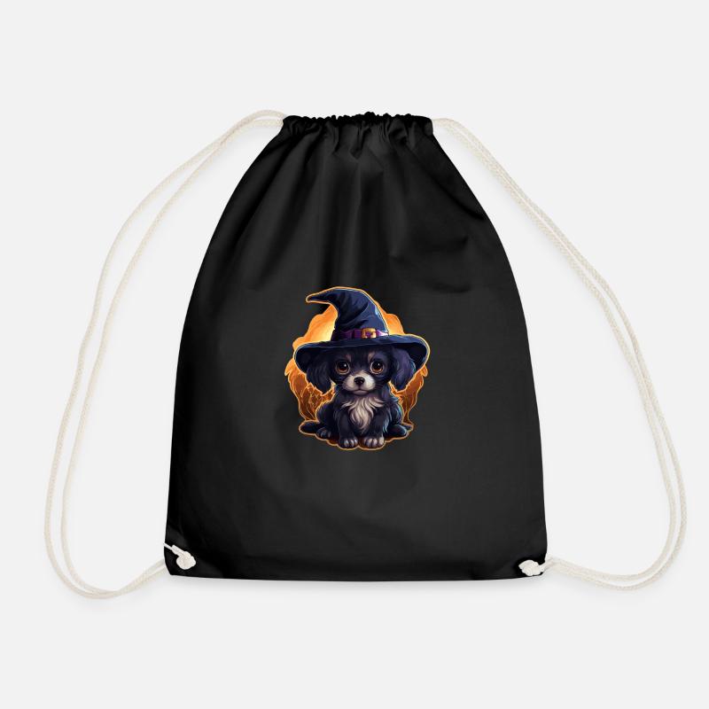 Cute Halloween Dog - Drawstring Bag - black