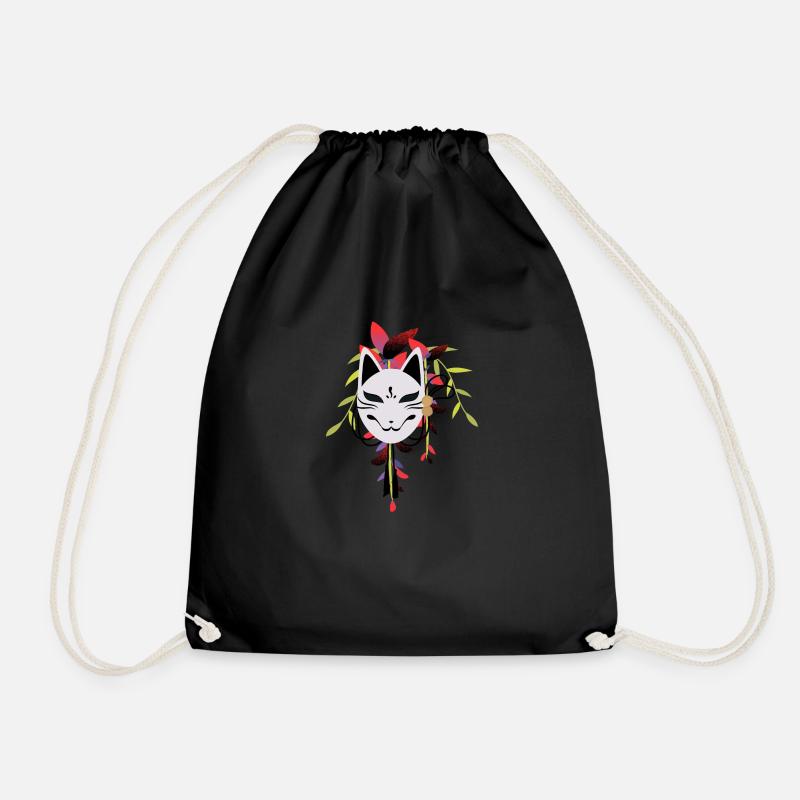 Fox Mask Japan Design - Drawstring Bag - black