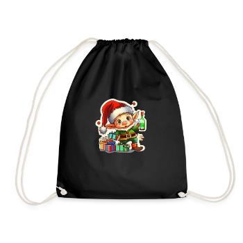 Ugly christmas elf funny cute - Drawstring Bag - black - Front