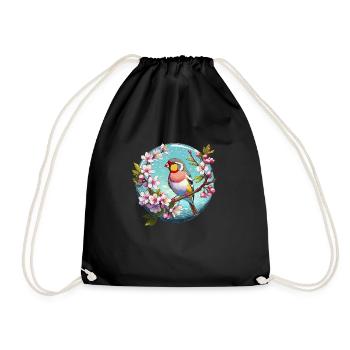 Pinson zébré sur une branche de cerisier en fleurs - Sac de sport léger - noir - Devant